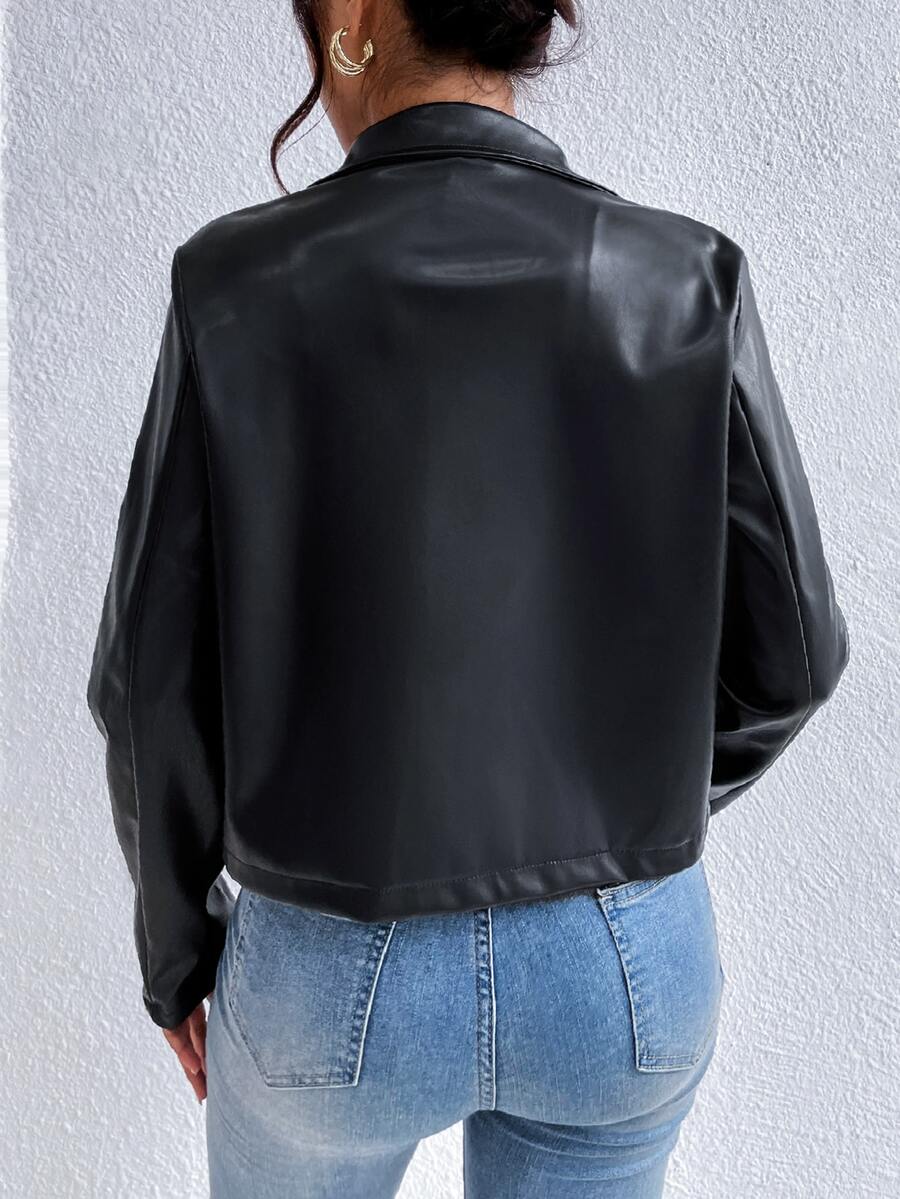 Women's Cropped Leather Collar Jacket