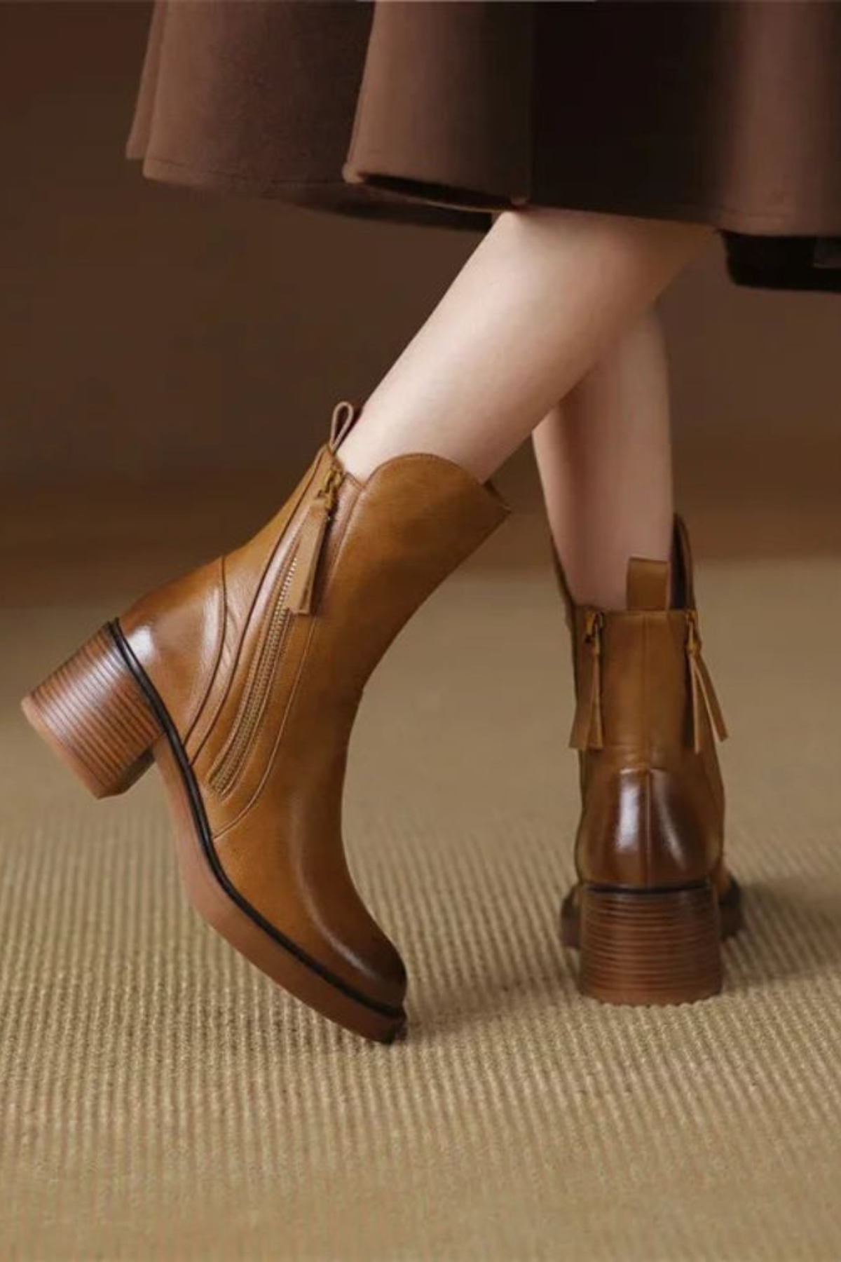 Women's Gold Zip Leather Boots