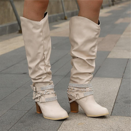 Women's Studded Leather Knee Boots