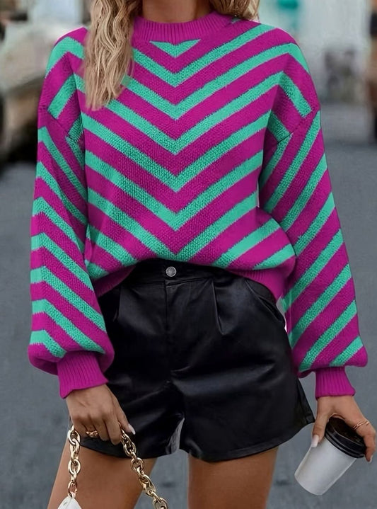 Women's Chevron Puff Sleeve Sweater