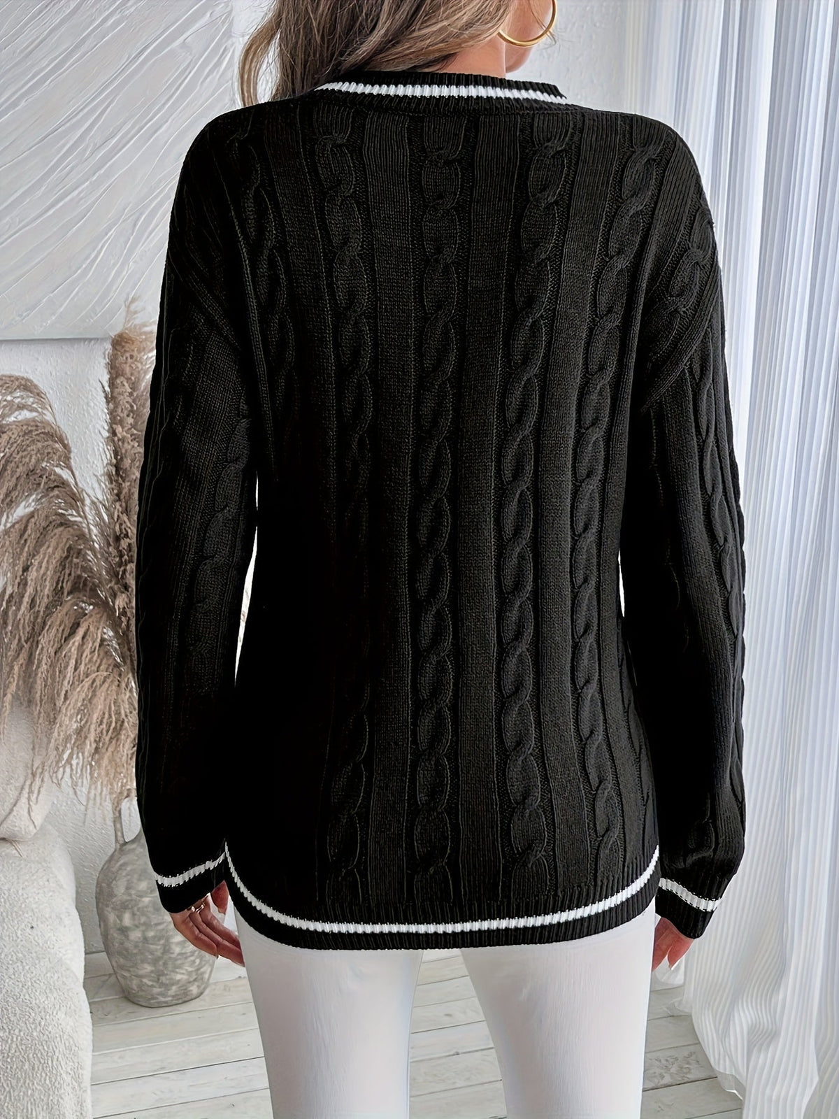 Women's Contrast Cable Knit Sweater