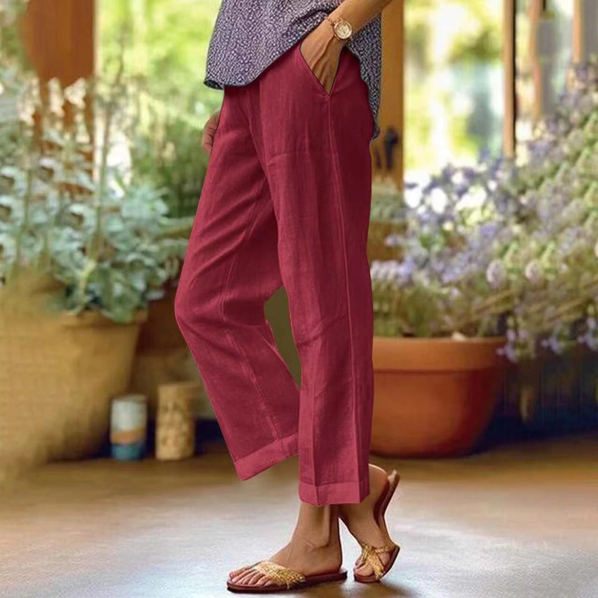 Women's Relaxed Wide Leg Linen Trousers