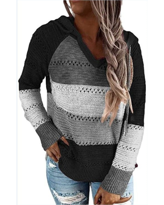 Women's Colour Block Knit Hoodie