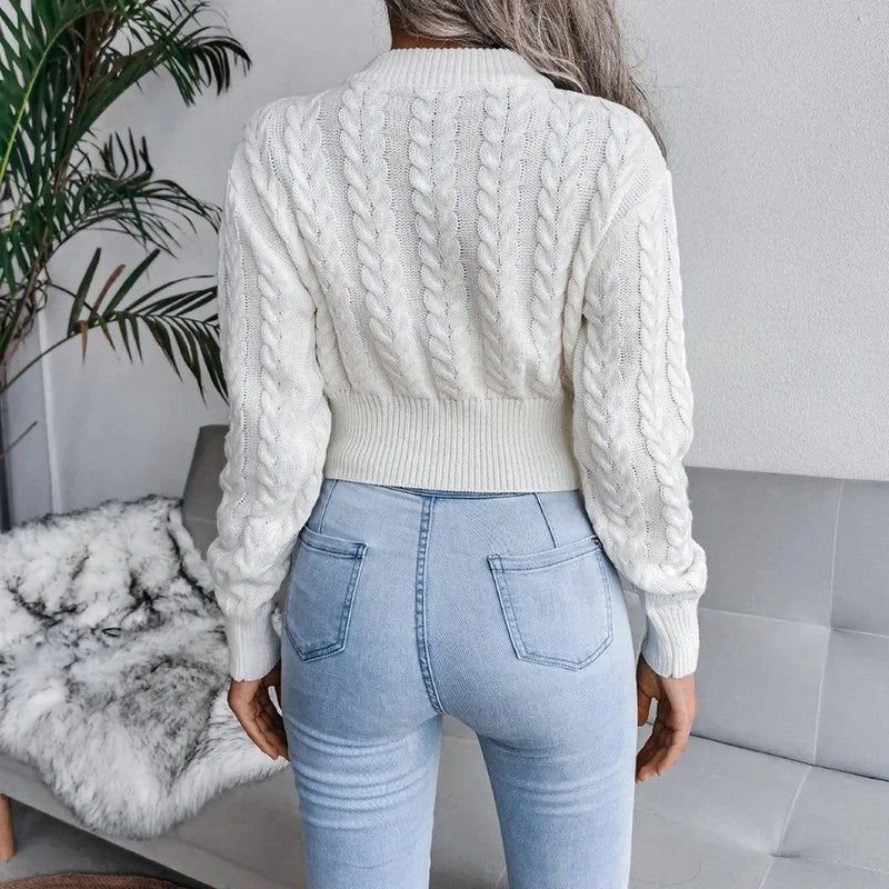 Women's Cropped Cable Knit Sweater