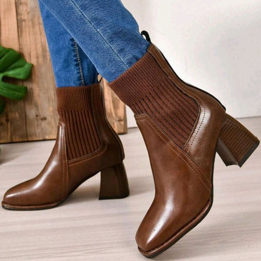 Women's Knit Panel Leather Boots