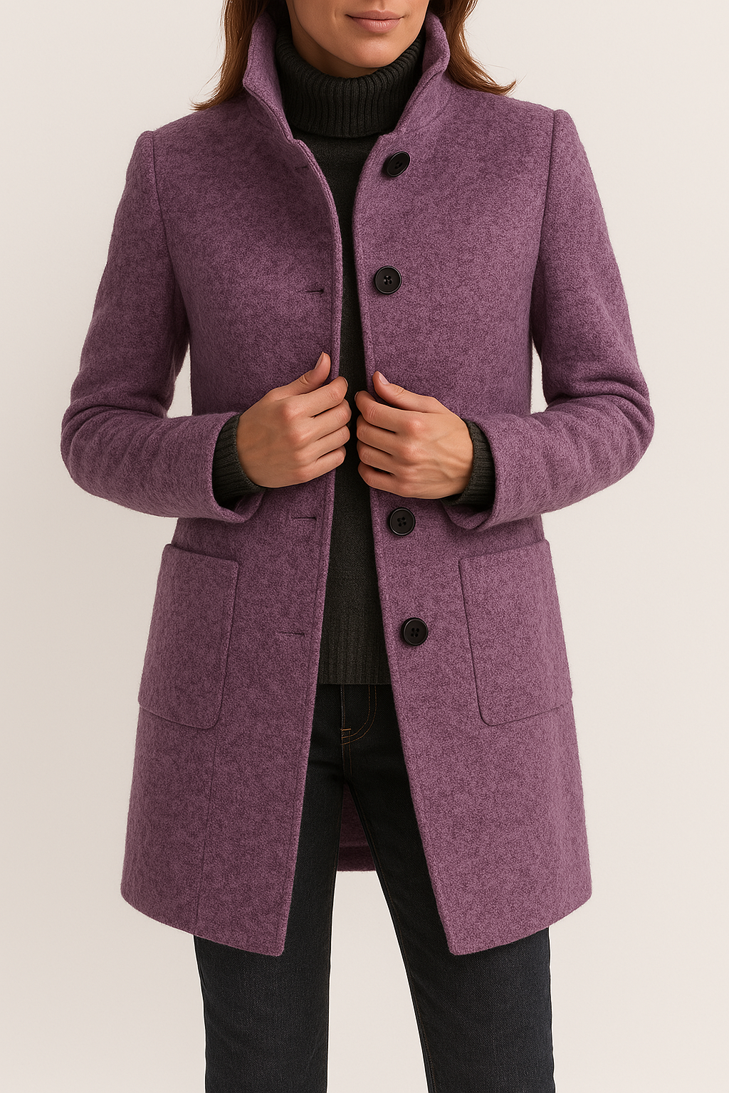 Women's Tailored High Neck Wool Coat