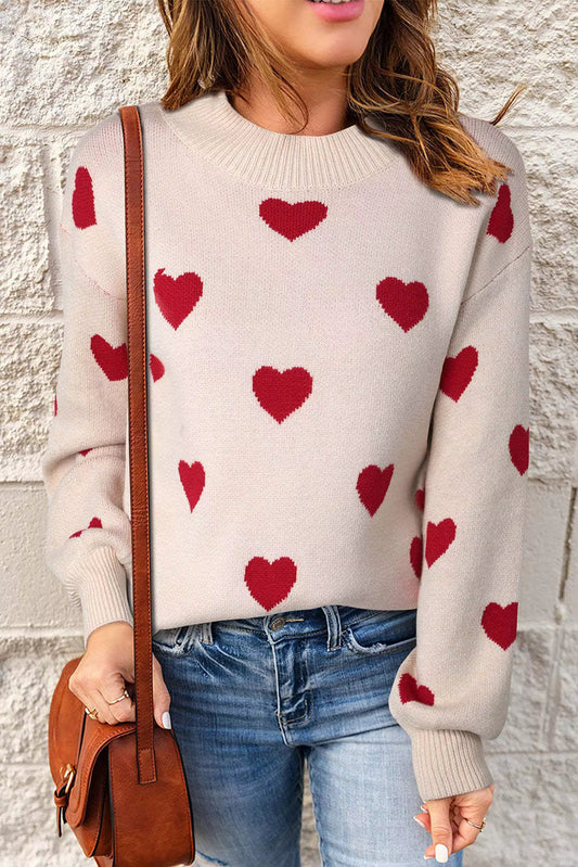 Women's Heart Print Knit Sweater