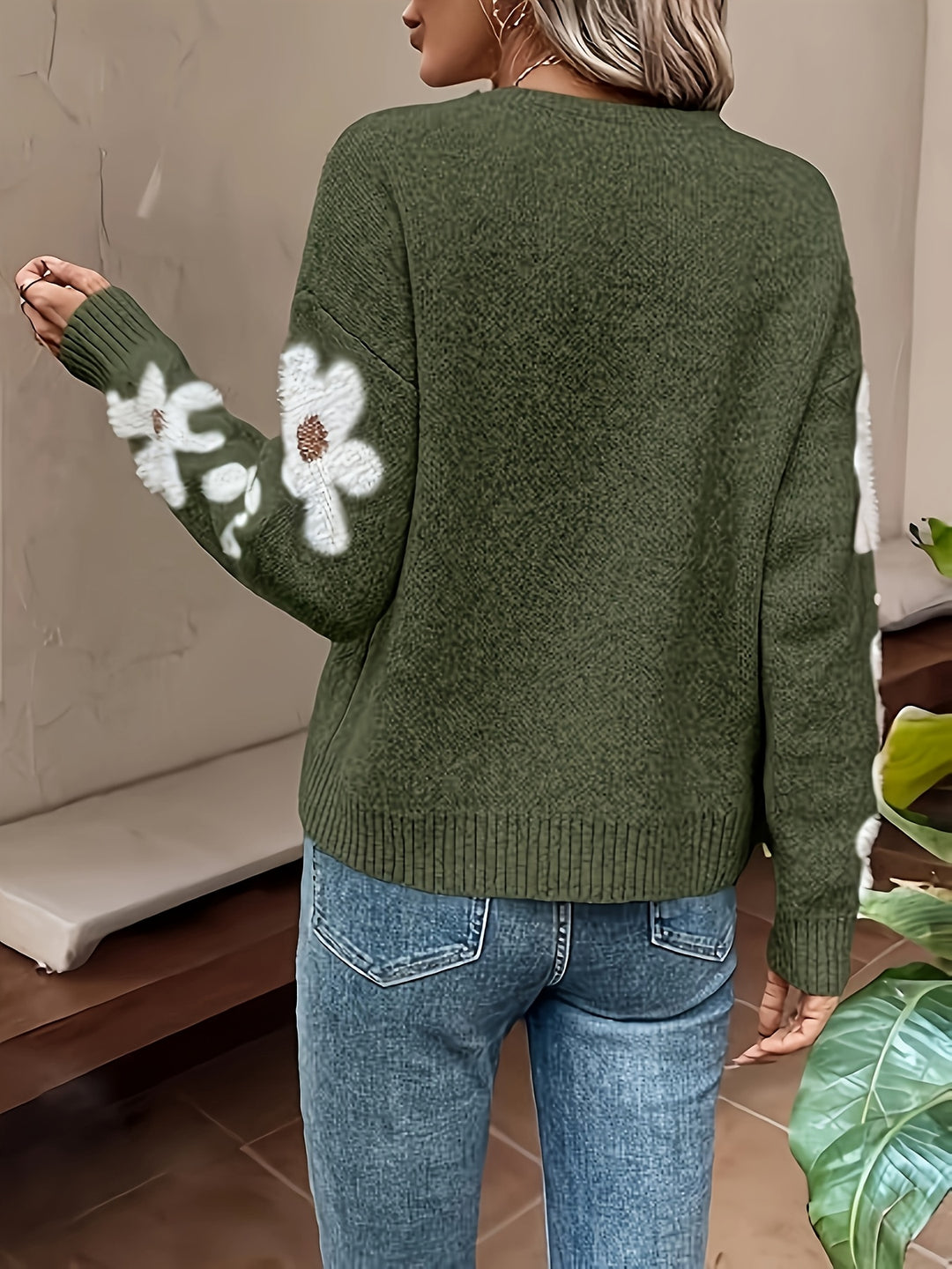 Women's Floral Sleeve Knit Sweater