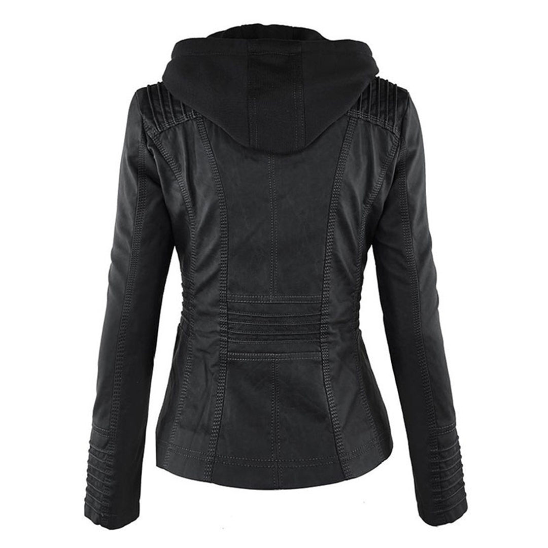 Women's Hooded Leather Biker Jacket