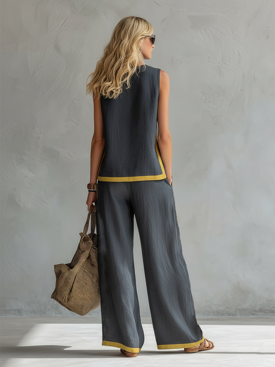 Women's Linen Sleeveless Trouser Set