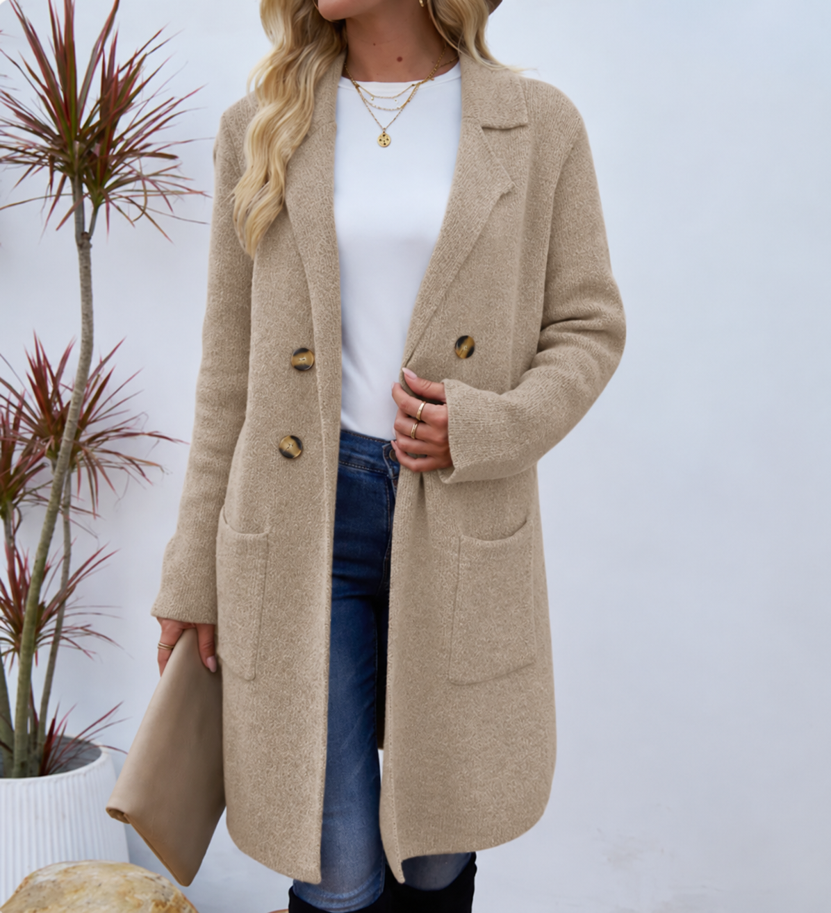Women's Relaxed Knit Button Coat