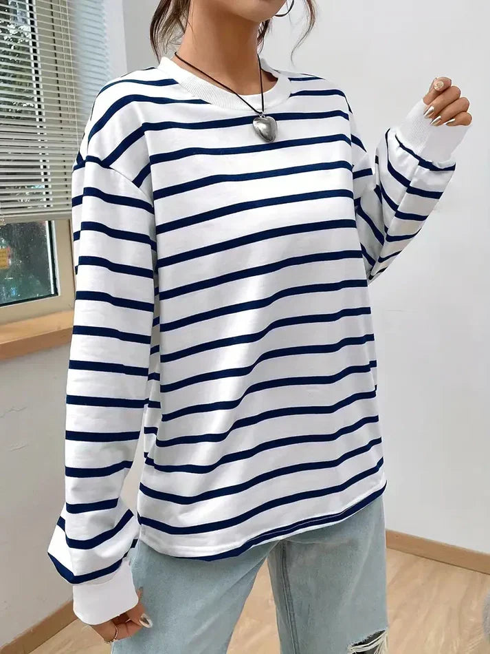 Women's Striped Crew Neck Sweatshirt