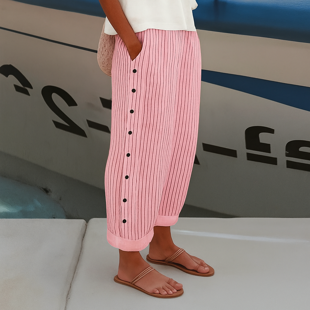 Women's Striped Linen Casual Trousers