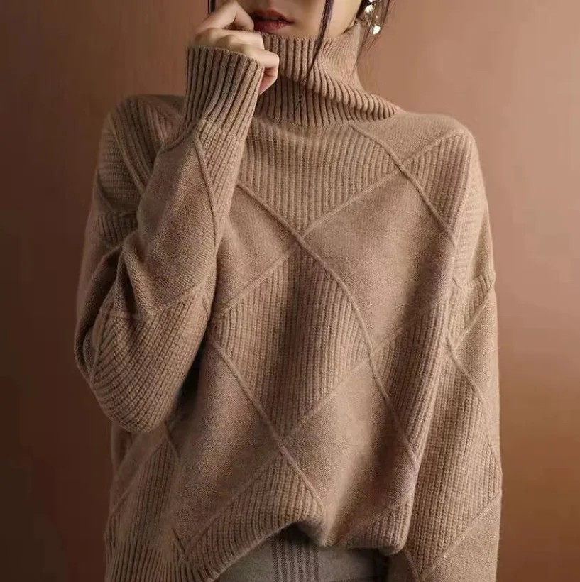 Women's Diamond Knit Turtleneck Sweater
