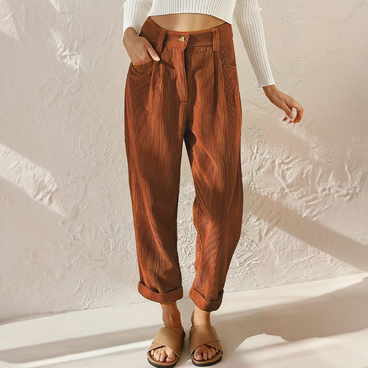 Women's High Waisted Corduroy Trousers