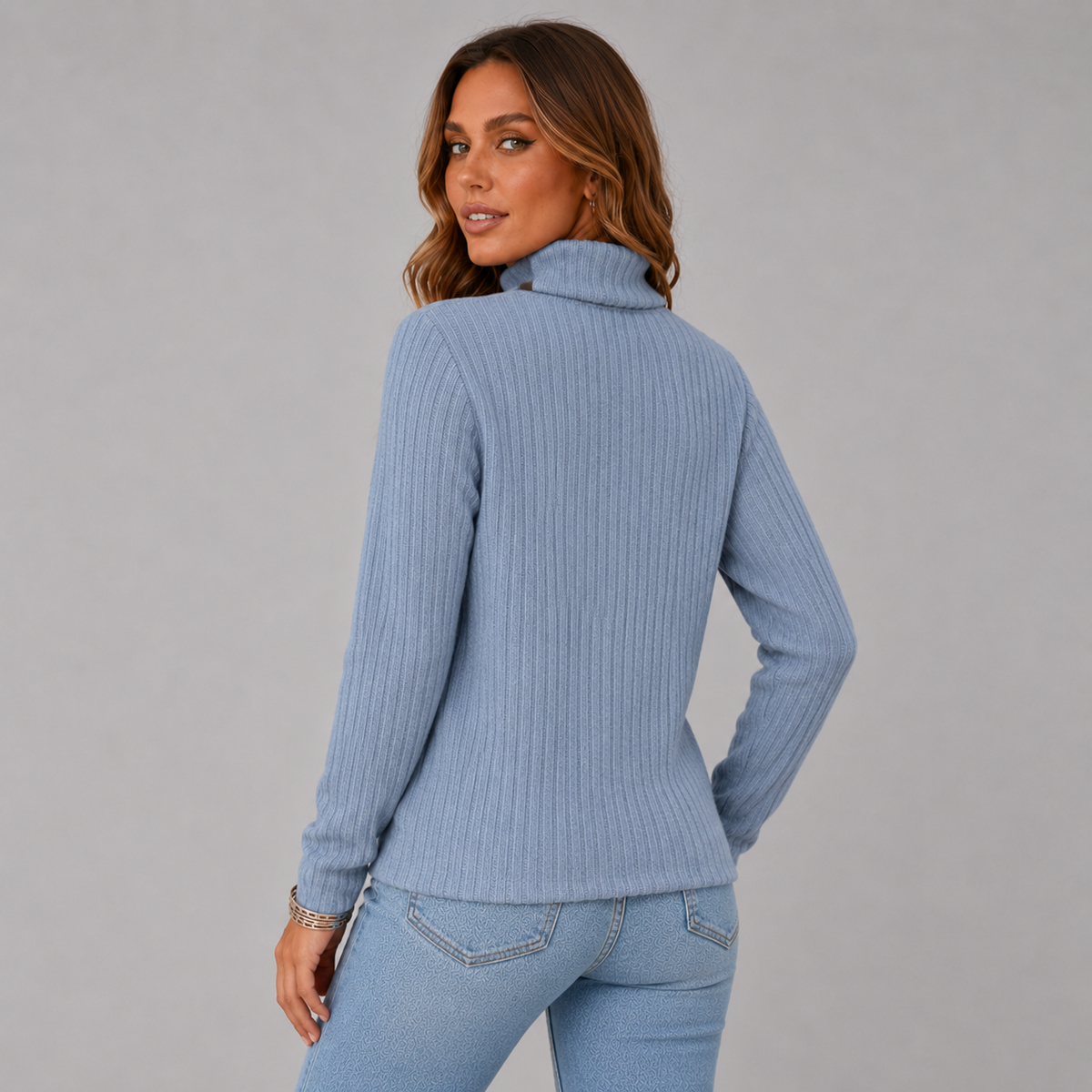 Women's Ribbed Button Turtleneck Sweater