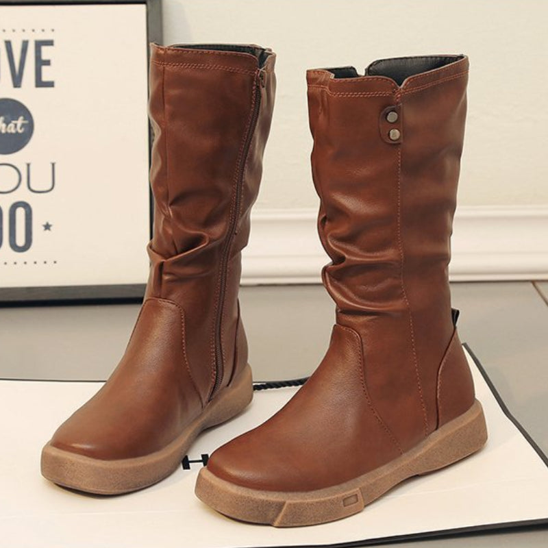 Women's Slouchy Leather Mid-Calf Boots