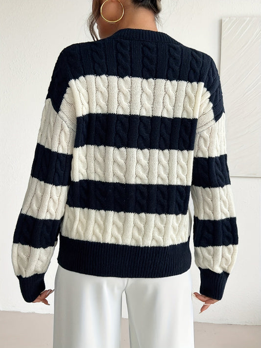 Women's Striped Cable Knit Sweater