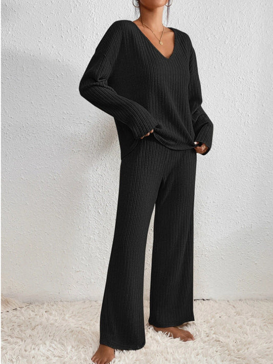 Women's Ribbed V-Neck Knit Set