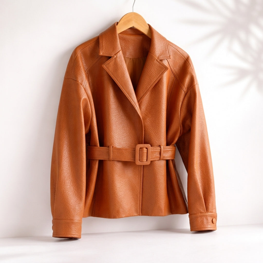 Women's Belted Wide Collar Jacket