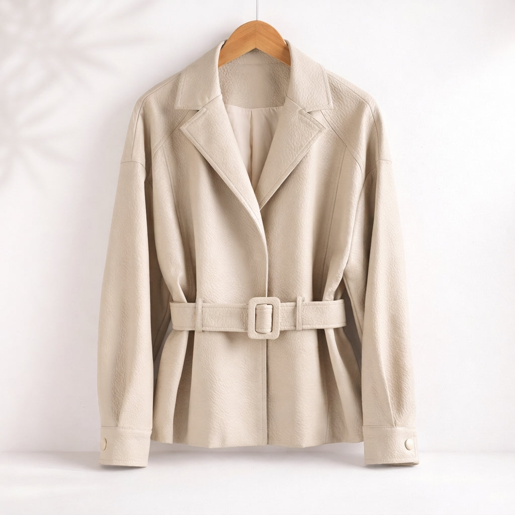 Women's Belted Wide Collar Jacket