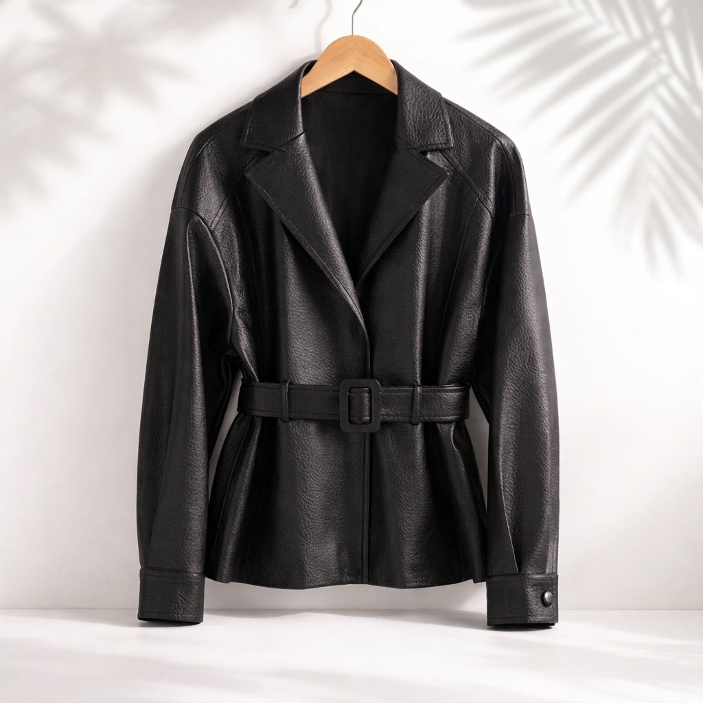 Women's Belted Wide Collar Jacket