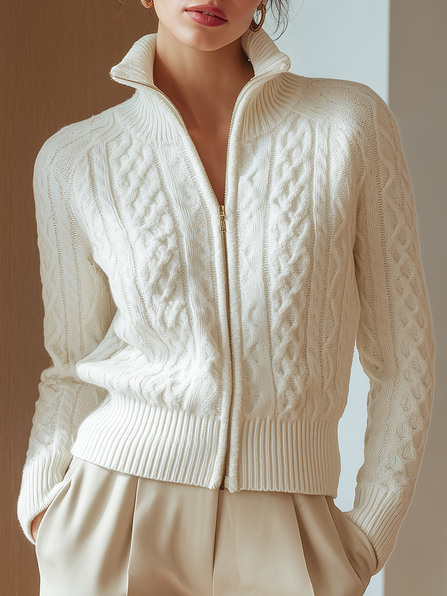 Women's Cable Knit Zip Cardigan