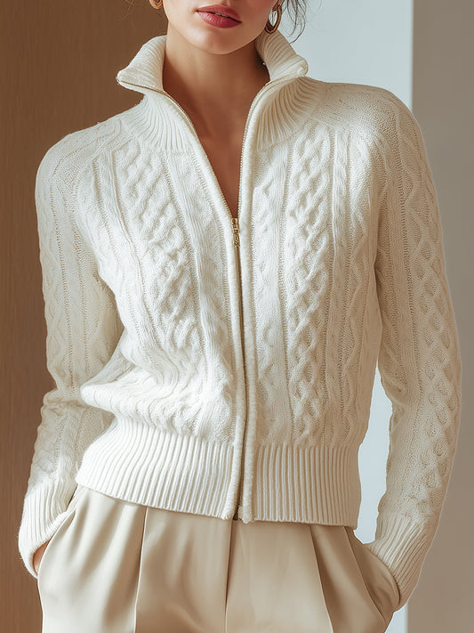 Women's Cable Knit Zip Cardigan
