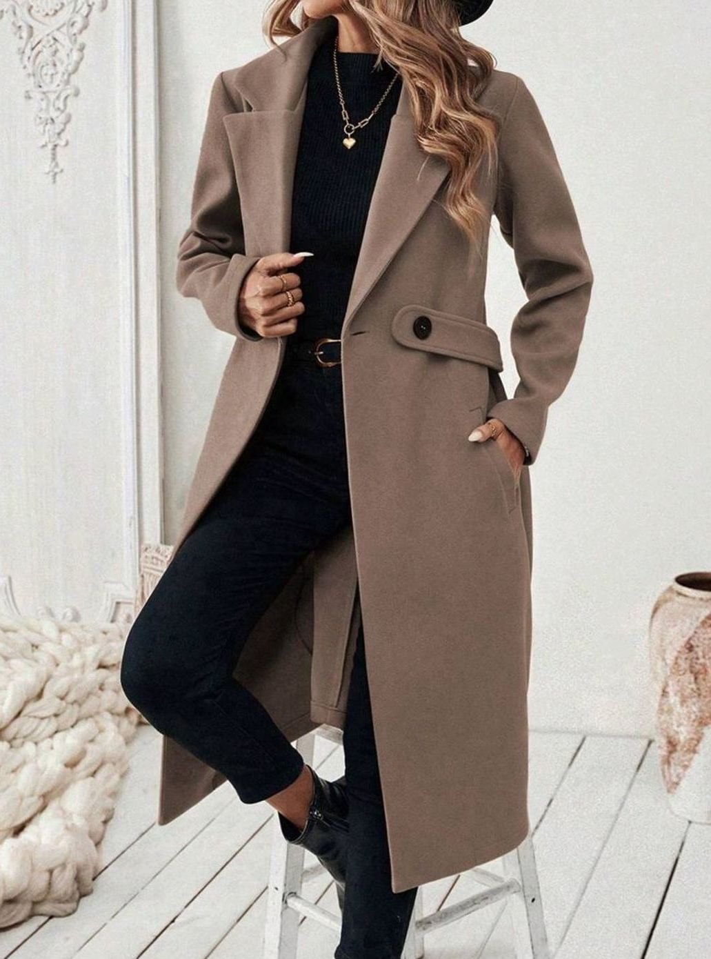 Women's Belted Long Wool Coat