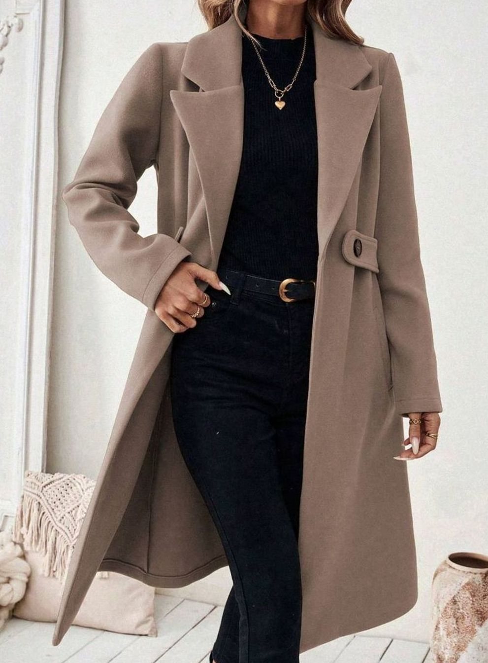 Women's Belted Long Wool Coat