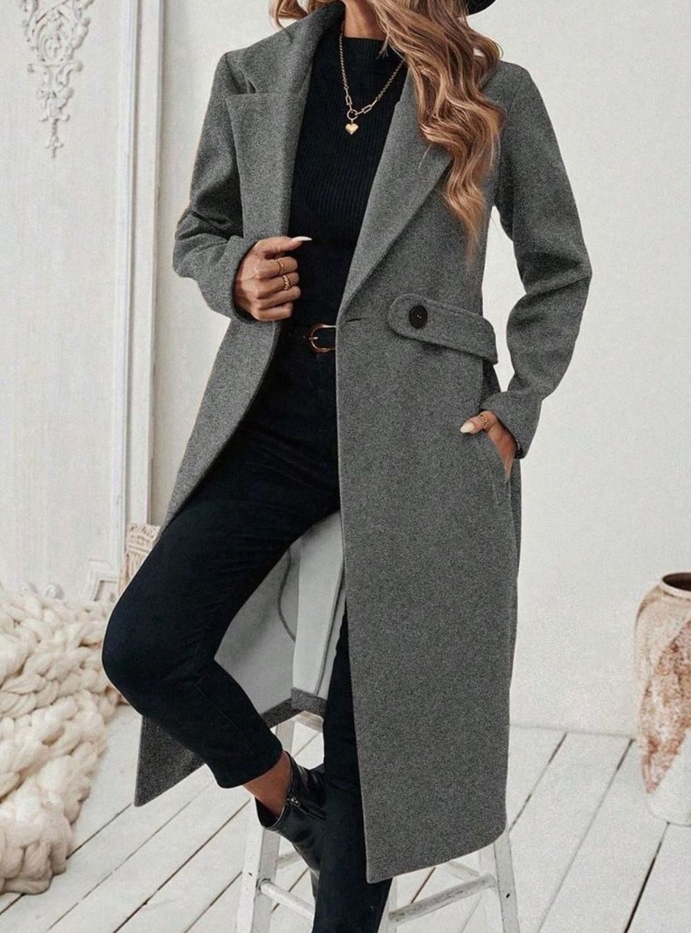 Women's Belted Long Wool Coat
