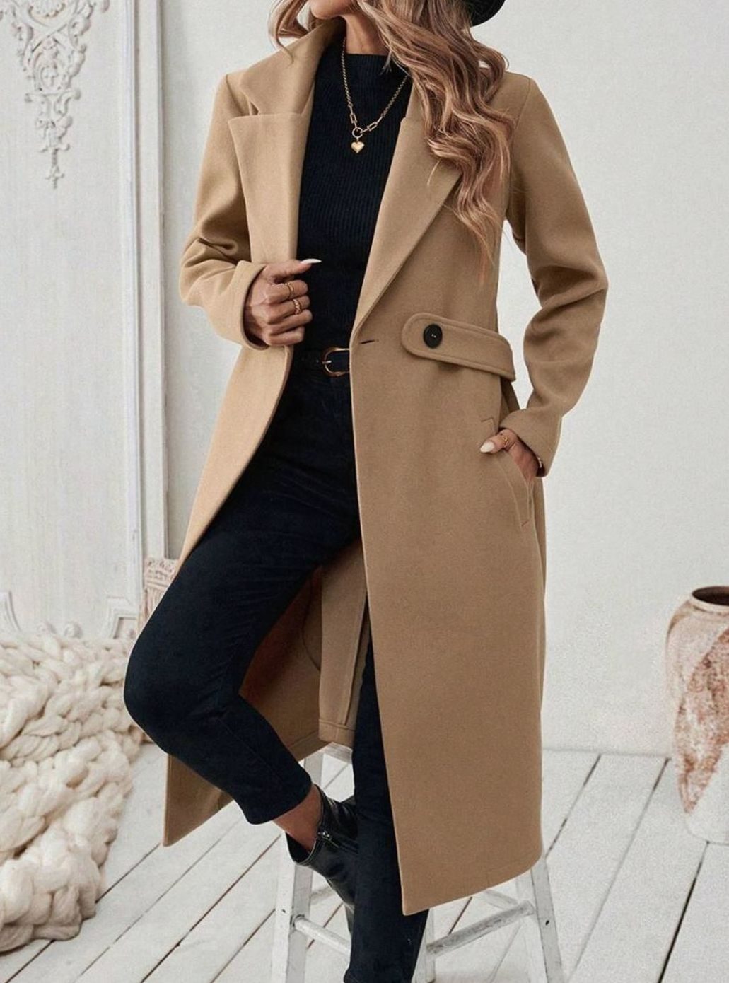 Women's Belted Long Wool Coat