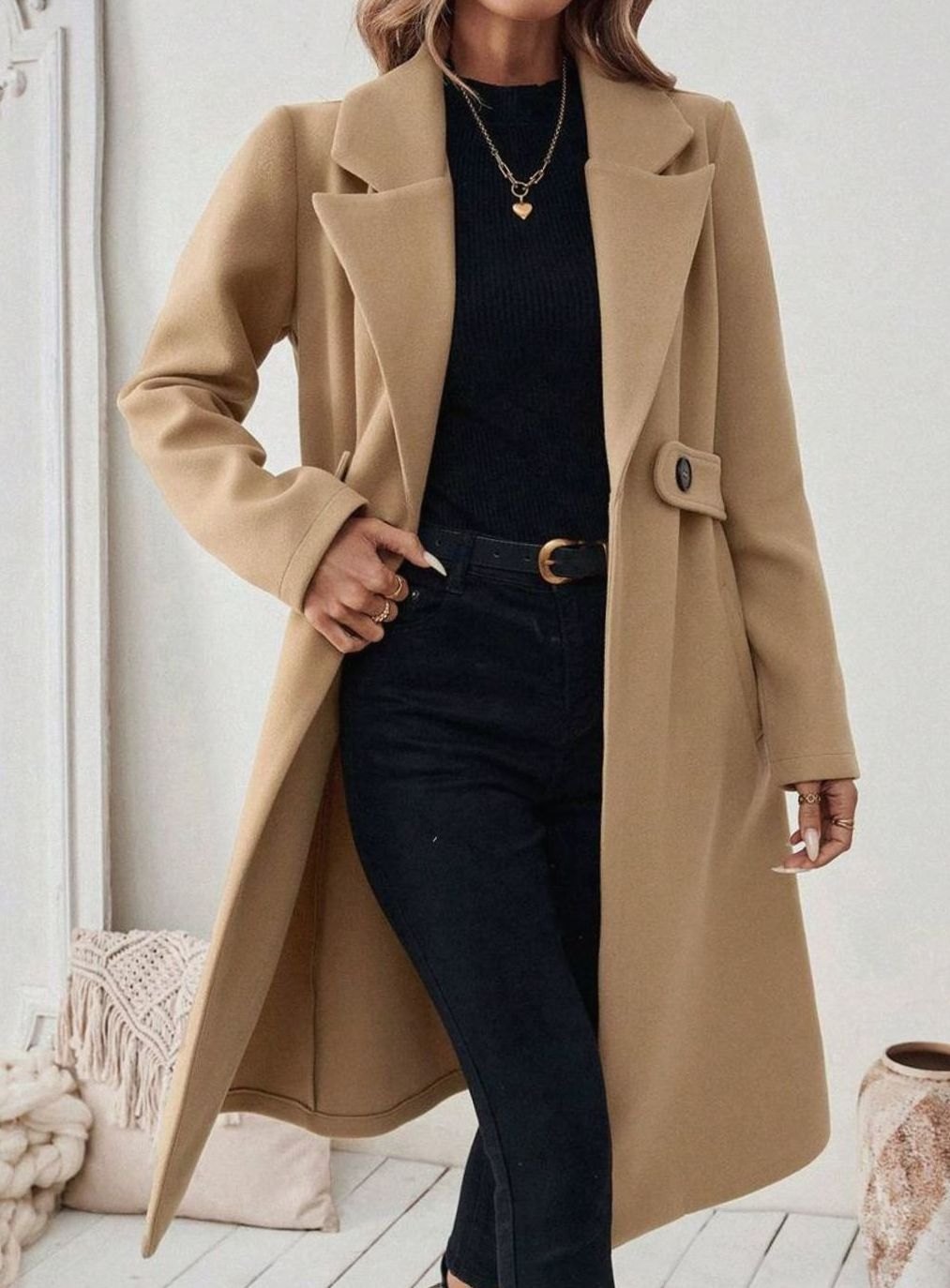 Women's Belted Long Wool Coat