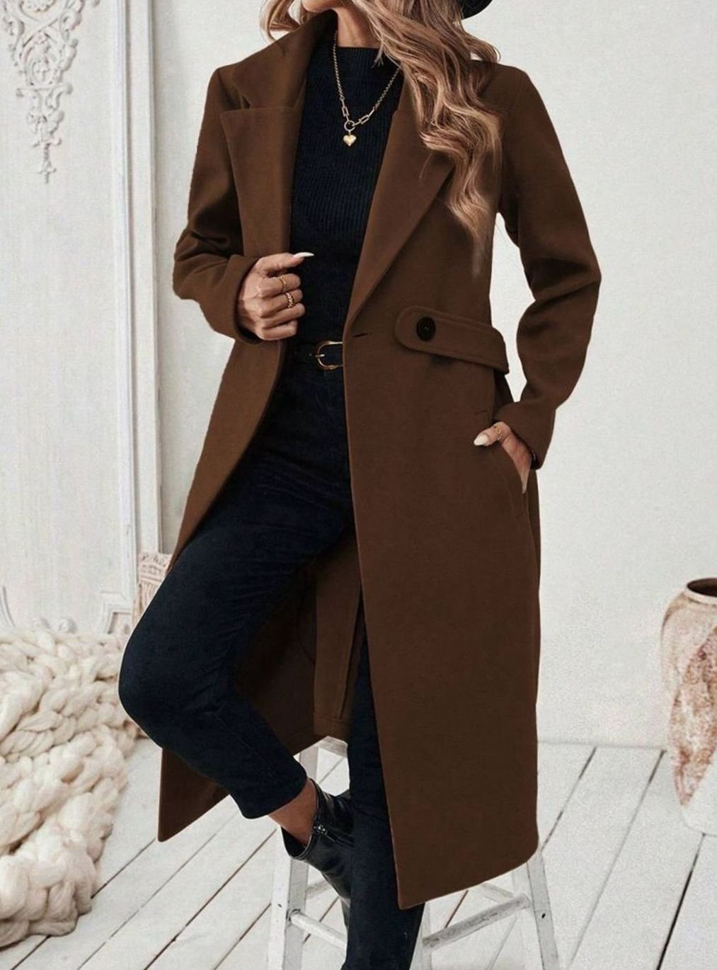 Women's Belted Long Wool Coat