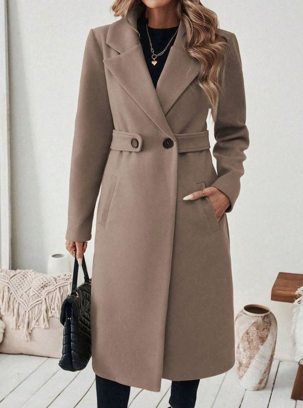Women's Belted Long Wool Coat