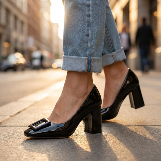 Women's Buckle Block Heel Pumps