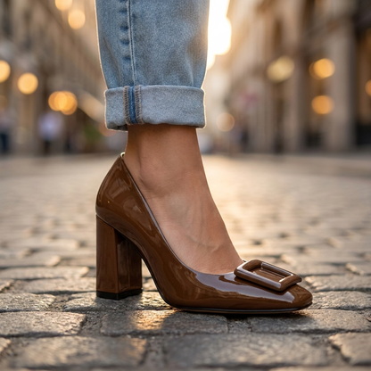 Women's Buckle Block Heel Pumps