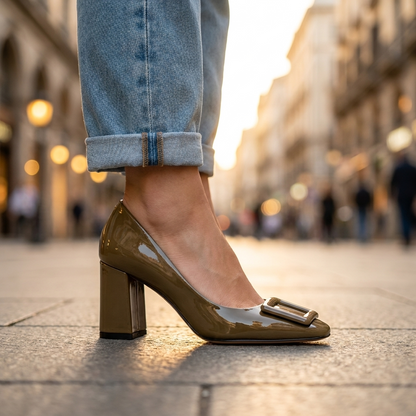 Women's Buckle Block Heel Pumps