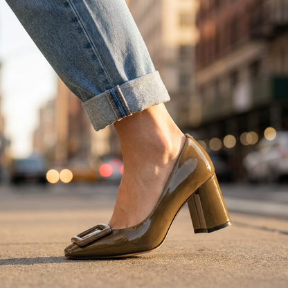 Women's Buckle Block Heel Pumps