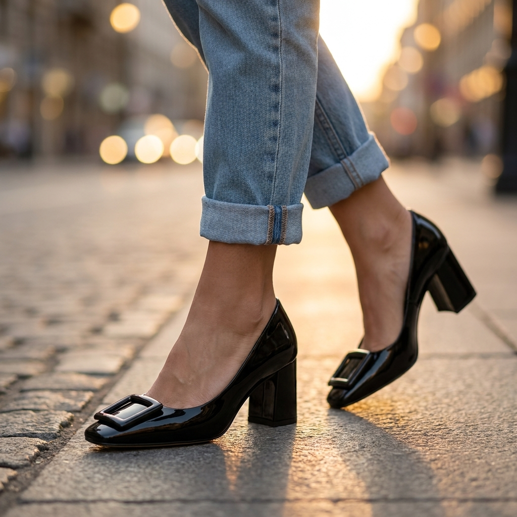 Women's Buckle Block Heel Pumps