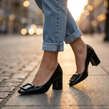 Women's Buckle Block Heel Pumps