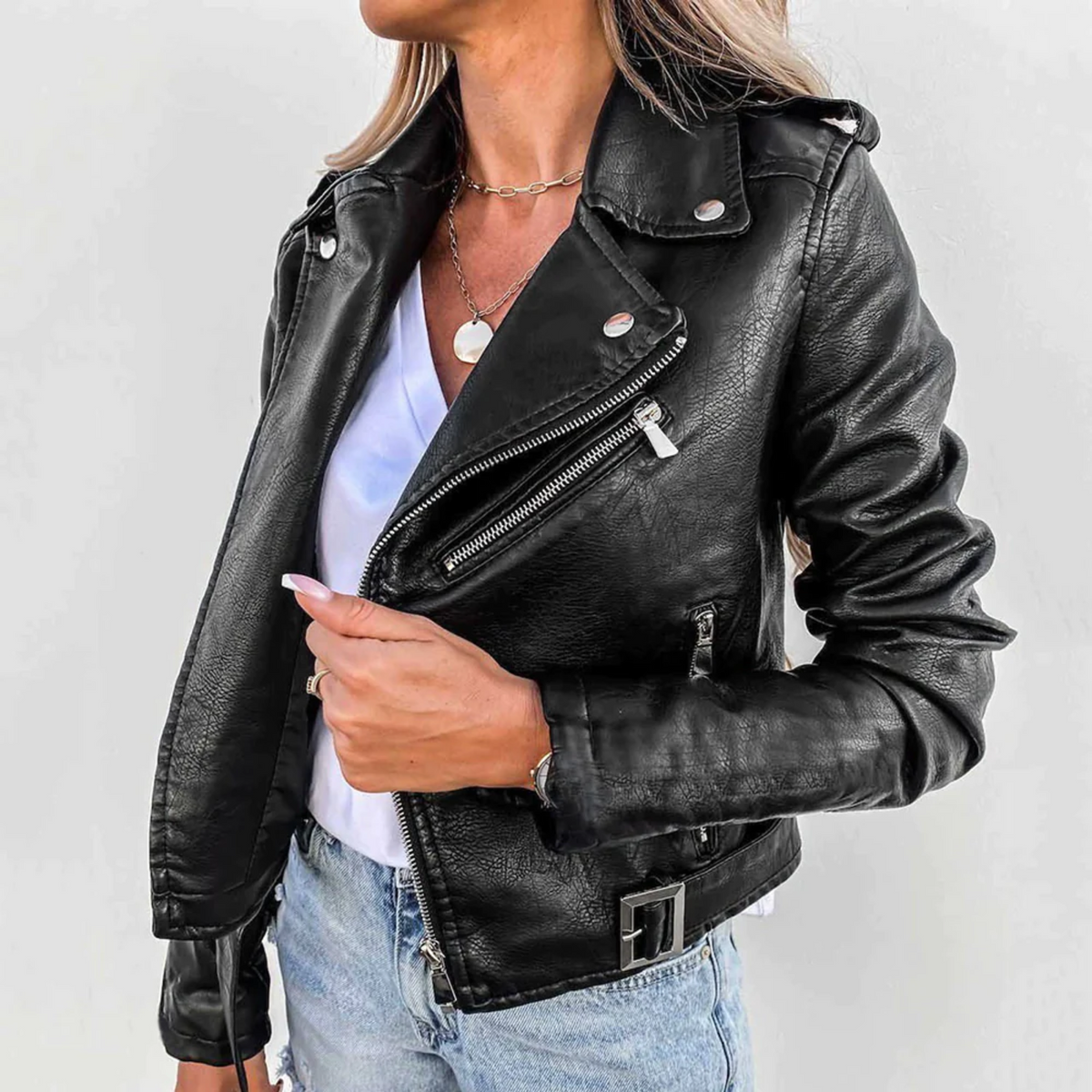 Women's Asymmetric Leather Biker Jacket
