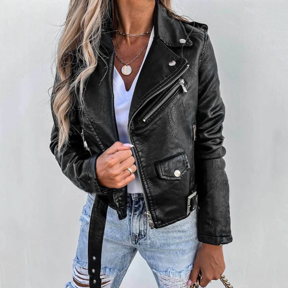 Women's Asymmetric Leather Biker Jacket