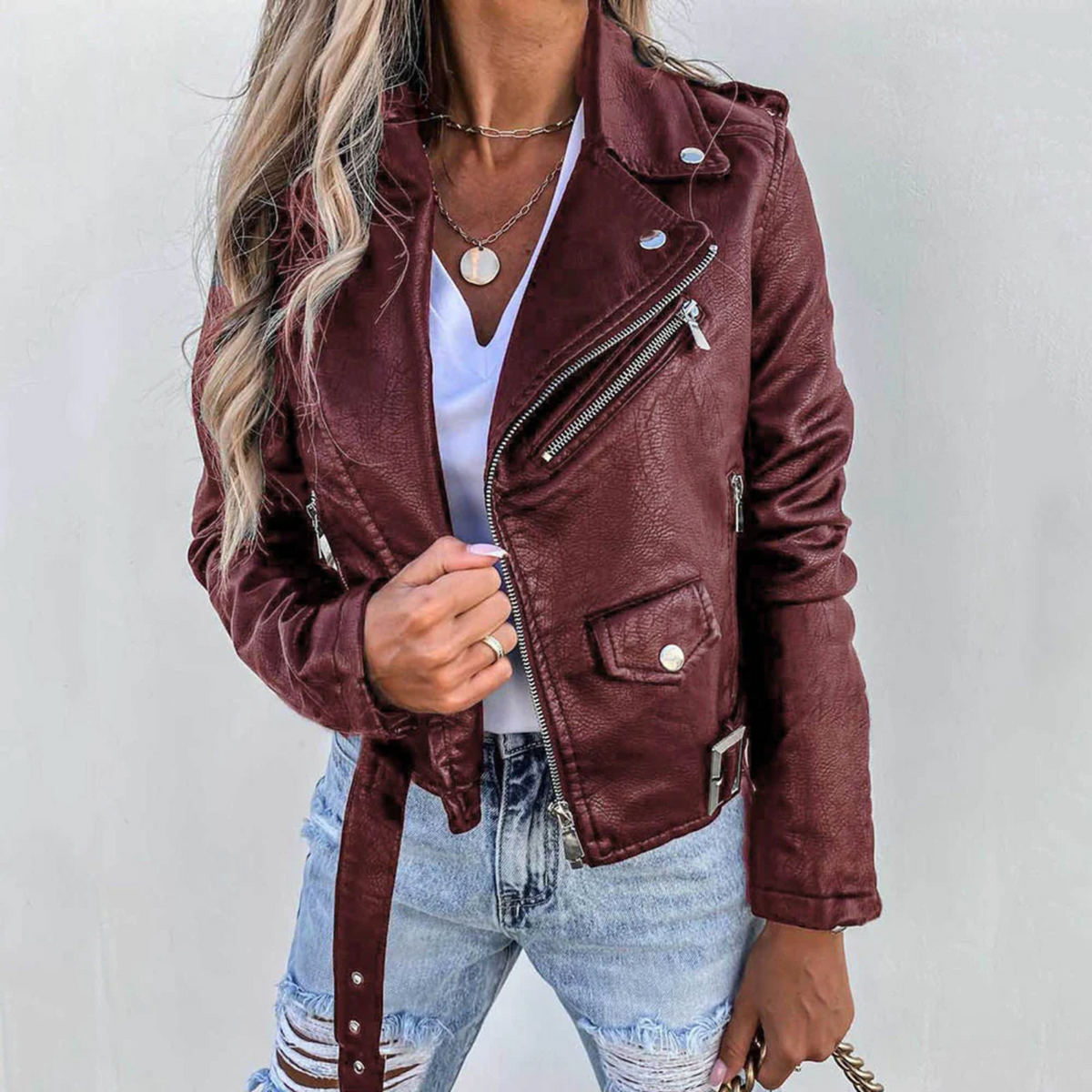 Women's Asymmetric Leather Biker Jacket
