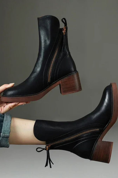 Women's Gold Zip Leather Boots
