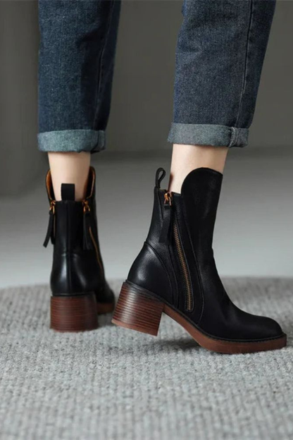 Women's Gold Zip Leather Boots