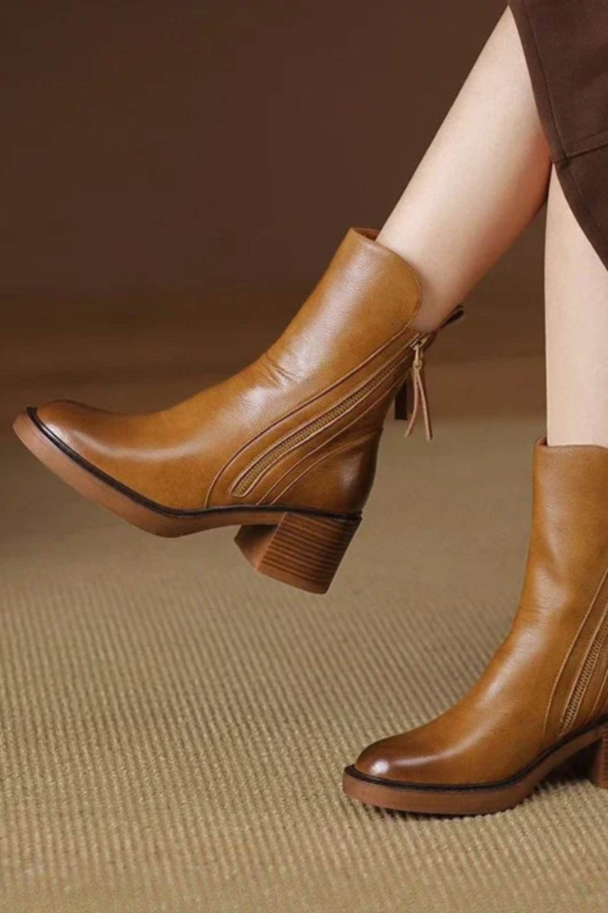 Women's Gold Zip Leather Boots