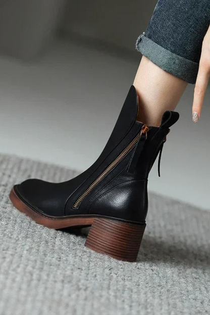 Women's Gold Zip Leather Boots
