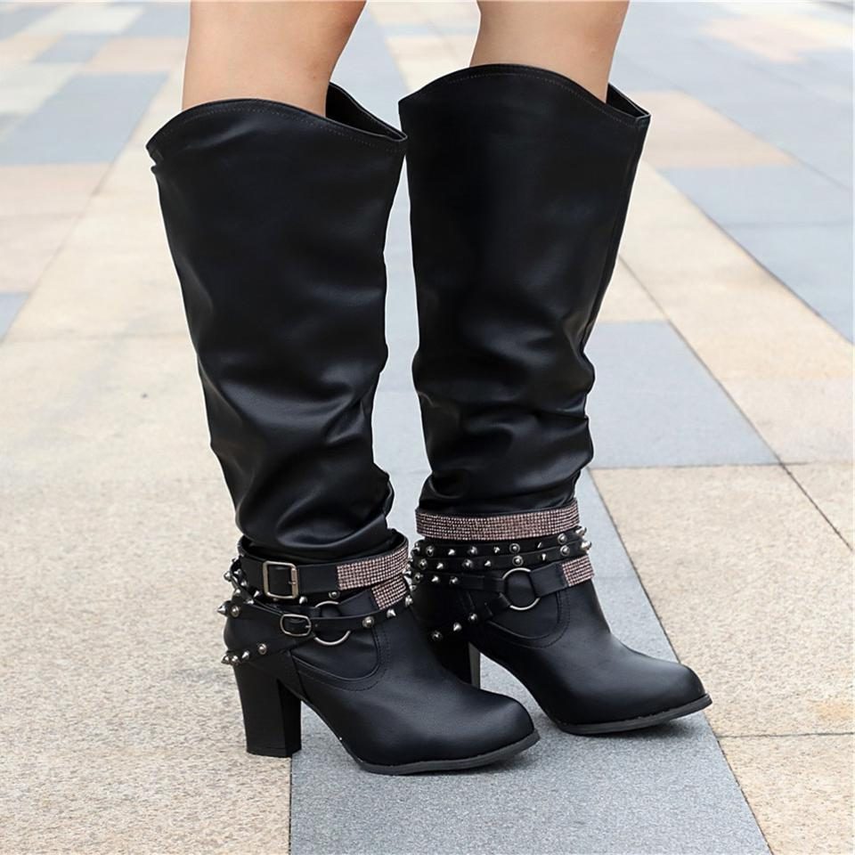 Women's Studded Leather Knee Boots