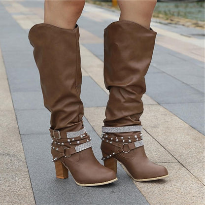 Women's Studded Leather Knee Boots